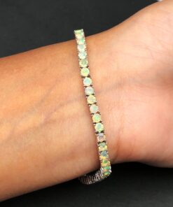 Ethiopian Opal Natural Gemstone Birthstone 3mm .925 Tennis Bracelet 7.5″ 2