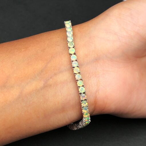 Ethiopian Opal Natural Gemstone Birthstone 3mm .925 Tennis Bracelet 7.5" - Image 2