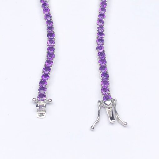 Amethyst Natural Gemstone Birthstone 3mm .925 Tennis Bracelet 7.5" - Image 5