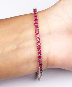 Ruby Natural Gemstone Birthstone 3mm .925 Tennis Bracelet 7.5"