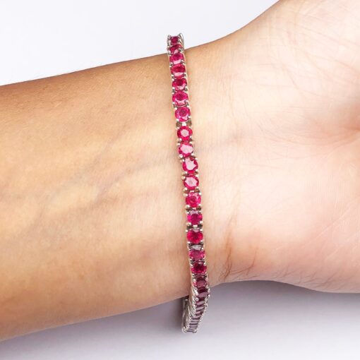 Ruby Natural Gemstone Birthstone 3mm .925 Tennis Bracelet 7.5"