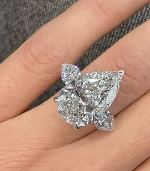 Special order custom - 6 TCW Pear center with 2 TCW Pear sides 14k White Gold Ring -#1