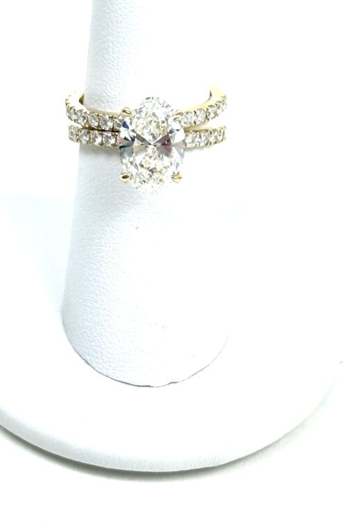 14K Yellow Gold Lab Diamond Bridal Set 3.0 Carat Engagement Ring and .5 Carat Wedding Band - Image 3