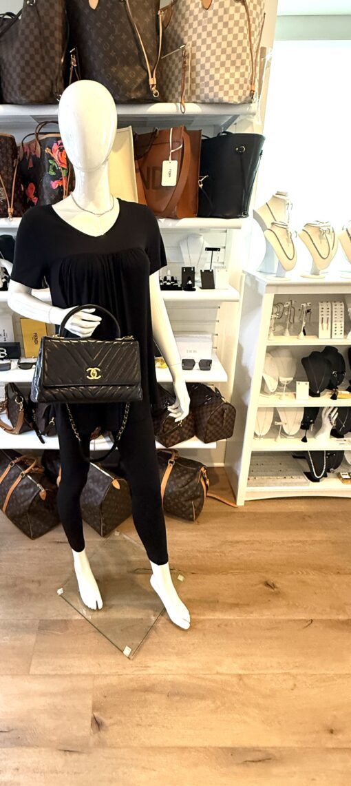 Chanel Aged Calfskin Chevron Quilted Small Coco Handle Flap Black - Image 3