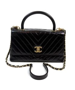 Chanel Aged Calfskin Chevron Quilted Small Coco Handle Flap Black