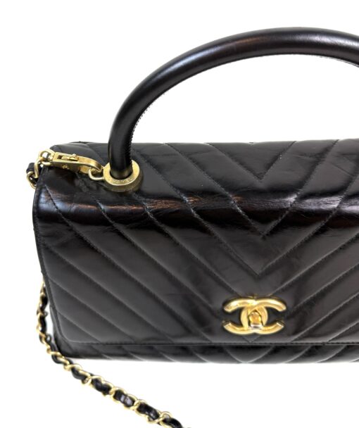 Chanel Aged Calfskin Chevron Quilted Small Coco Handle Flap Black - Image 31