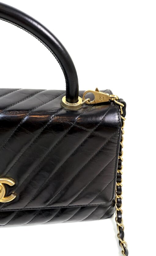 Chanel Aged Calfskin Chevron Quilted Small Coco Handle Flap Black - Image 29