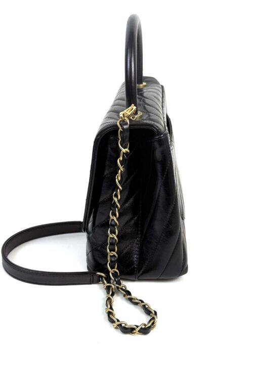 Chanel Aged Calfskin Chevron Quilted Small Coco Handle Flap Black - Image 10