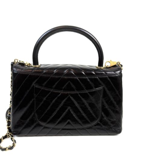 Chanel Aged Calfskin Chevron Quilted Small Coco Handle Flap Black - Image 4