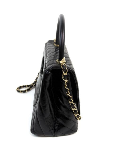 Chanel Aged Calfskin Chevron Quilted Small Coco Handle Flap Black - Image 9