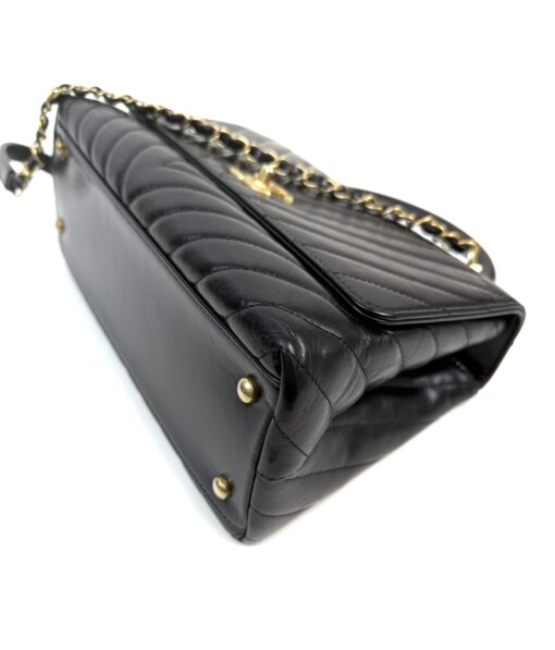 Chanel Aged Calfskin Chevron Quilted Small Coco Handle Flap Black - Image 21