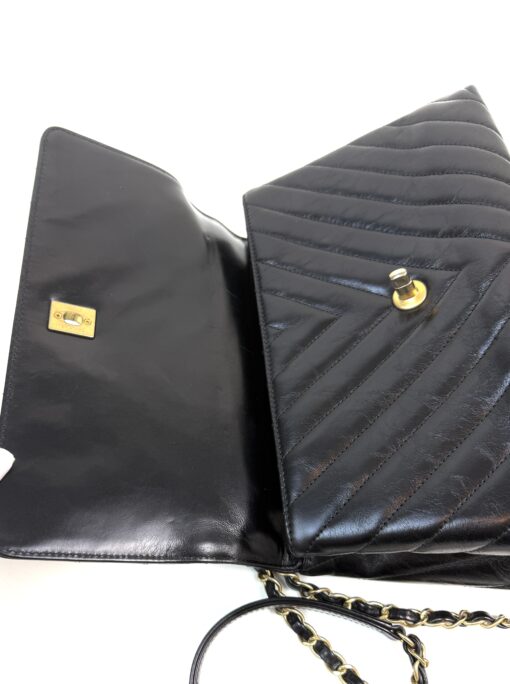 Chanel Aged Calfskin Chevron Quilted Small Coco Handle Flap Black - Image 14