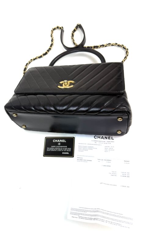 Chanel Aged Calfskin Chevron Quilted Small Coco Handle Flap Black - Image 15