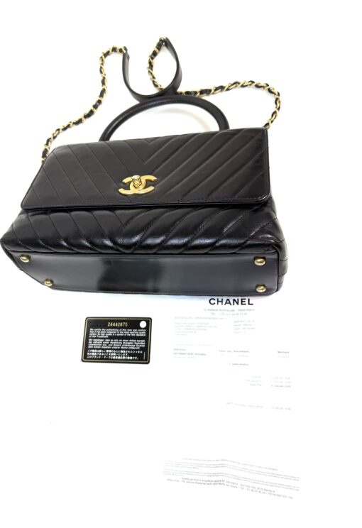 Chanel Aged Calfskin Chevron Quilted Small Coco Handle Flap Black - Image 24
