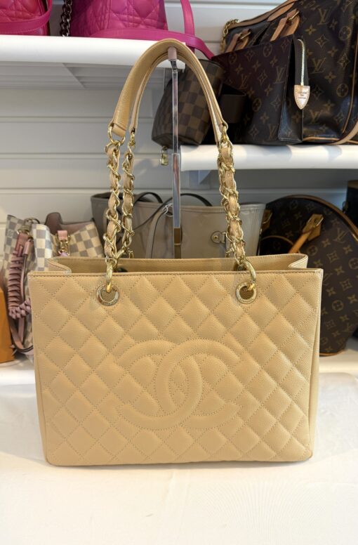 Chanel Caviar Quilted Grand Shopping Tote GST Beige Clair GHW