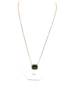 Alternative view of 6.41 TCW Natural Emerald and Lab Diamonds Pendant 14K Yellow Gold 14-18" Adjustable