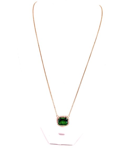 6.41 TCW Natural Emerald and Lab Diamonds Pendant 14K Yellow Gold 14-18" Adjustable - Image 2