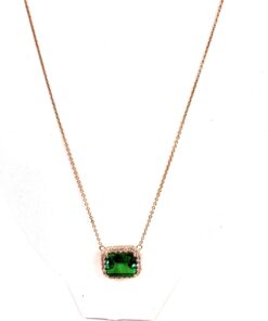 6.41 TCW Natural Emerald and Lab Diamonds Pendant 14K Yellow Gold 14-18" Adjustable