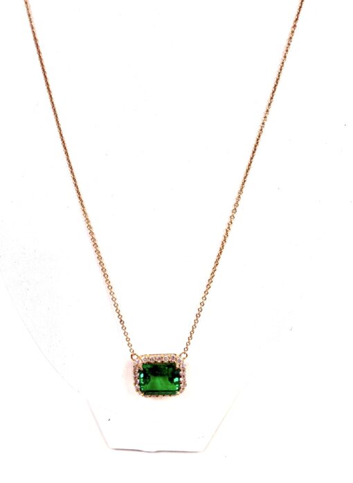 6.41 TCW Natural Emerald and Lab Diamonds Pendant 14K Yellow Gold 14-18" Adjustable