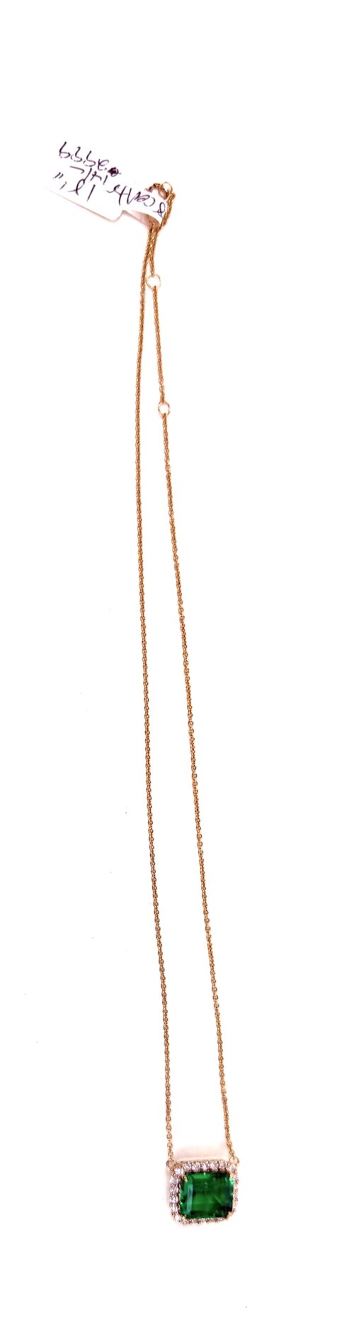 6.41 TCW Natural Emerald and Lab Diamonds Pendant 14K Yellow Gold 14-18" Adjustable - Image 6