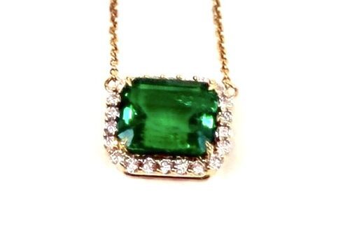 6.41 TCW Natural Emerald and Lab Diamonds Pendant 14K Yellow Gold 14-18" Adjustable - Image 4