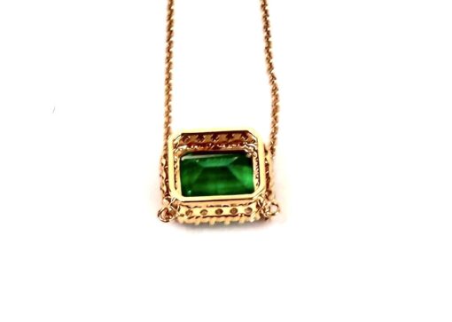 6.41 TCW Natural Emerald and Lab Diamonds Pendant 14K Yellow Gold 14-18" Adjustable - Image 5