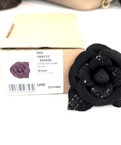 Alternative view of Chanel Tweed Fabric Camellia Pin Brooch Navy Blue Black