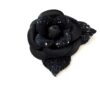 Chanel Tweed Fabric Camellia Pin Brooch Navy Blue Black