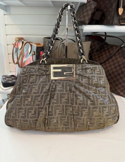 Fendi Metallic Lurex Zucca Mia Tote Brown
