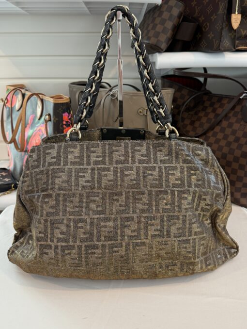 Fendi Metallic Lurex Zucca Mia Tote Brown - Image 4