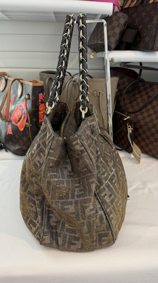 Fendi Metallic Lurex Zucca Mia Tote Brown - Image 6
