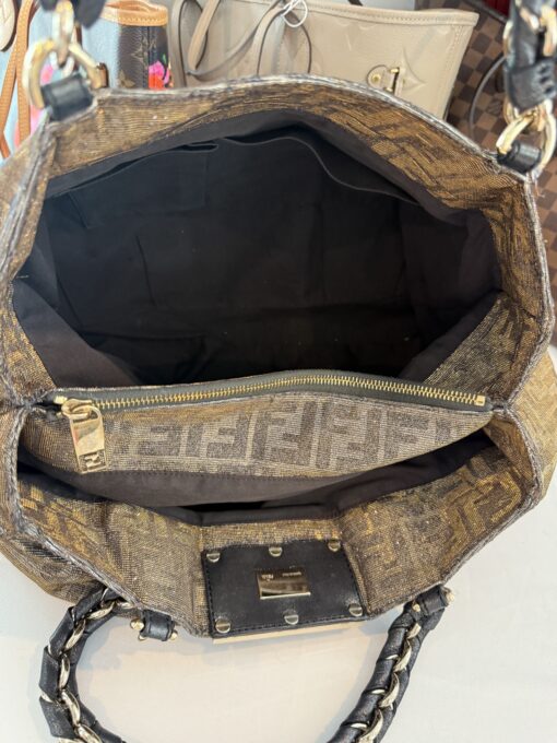 Fendi Metallic Lurex Zucca Mia Tote Brown - Image 5