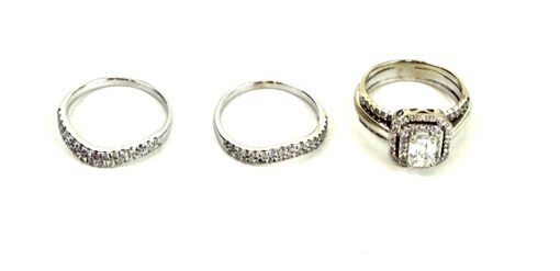 Helzberg Natural Diamonds 5 Piece Engagement and Wedding Band Set in 14K White Gold - Image 10