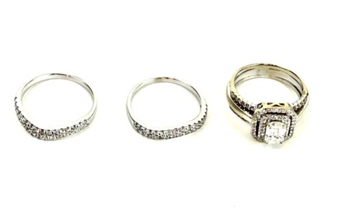 Helzberg Natural Diamonds 5 Piece Engagement and Wedding Band Set in 14K White Gold - Image 8