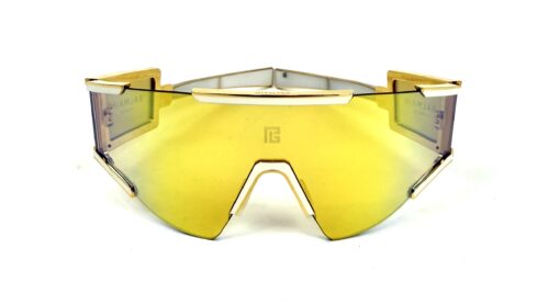 BALMAIN FLECHE OVERSIZED MASK SUNGLASSES IN GOLD MIRROR