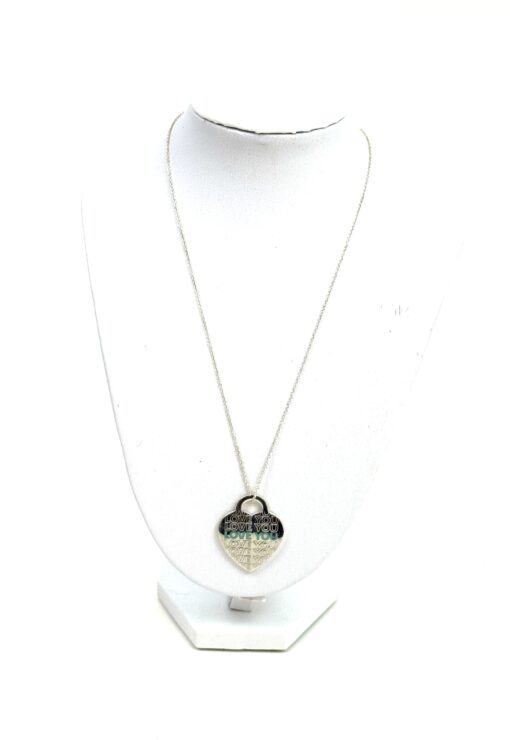Silver Enamel LOVE YOU Heart Charm Blue Necklace and Notes Large Jumbo Pendant - Image 6