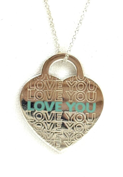 Silver Enamel LOVE YOU Heart Charm Blue Necklace and Notes Large Jumbo Pendant - Image 5