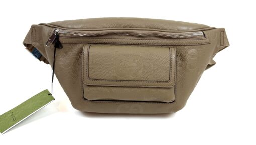 Gucci Piuma Calfskin Jumbo GG Embossed Pocket Belt Bag Large Taupe - Image 4