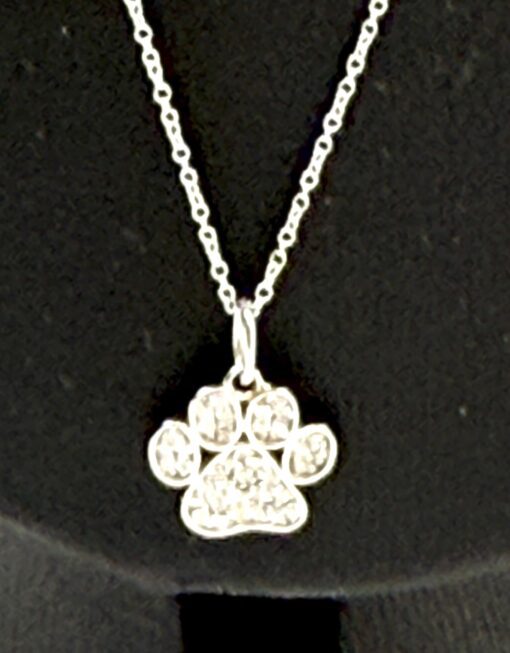 Paw Print 16-20" Adjustable 14k White Gold Necklace with Natural Diamonds - Image 3