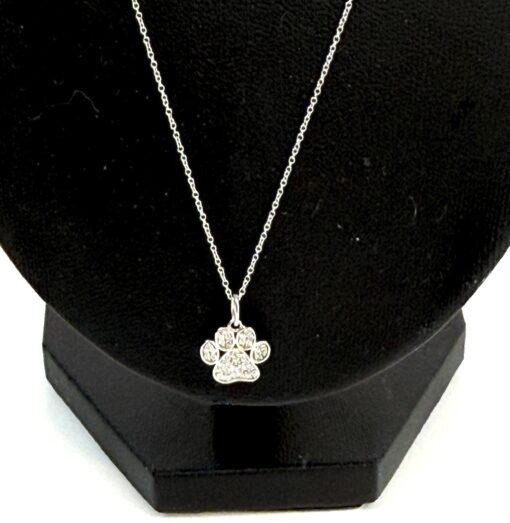 Paw Print 16-20" Adjustable 14k White Gold Necklace with Natural Diamonds
