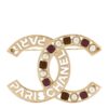 Chanel Crystal Pearl Glass CC Logo Brooch Gold Pink Orange