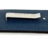 Low angle showing the clip and the textured leather