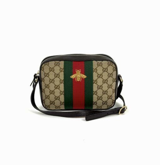 Gucci Monogram Web Small Webby Bee Crossbody Dark Brown - Image 3