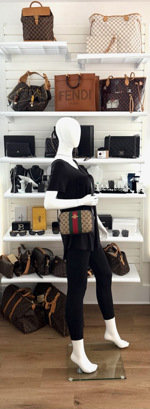 Gucci Monogram Web Small Webby Bee Crossbody Dark Brown - Image 2