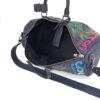 Open top with the zip pulled back over the jungle print