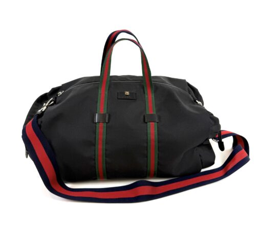 Gucci Technical Canvas Web Duffle Bag Black Travel