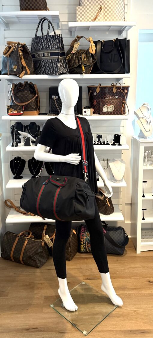 Gucci Technical Canvas Web Duffle Bag Black Travel - Image 2