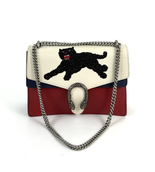 Gucci Calfskin Panther Embroidered Medium Dionysus Shoulder Bag White Blue Hibiscus Red - Image 17