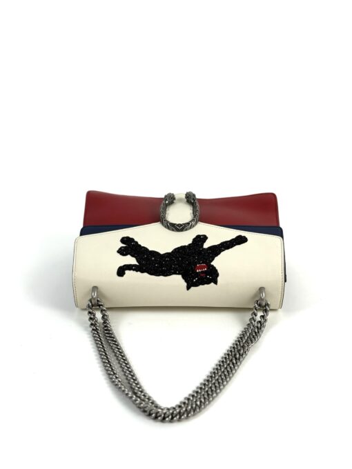 Gucci Calfskin Panther Embroidered Medium Dionysus Shoulder Bag White Blue Hibiscus Red - Image 9