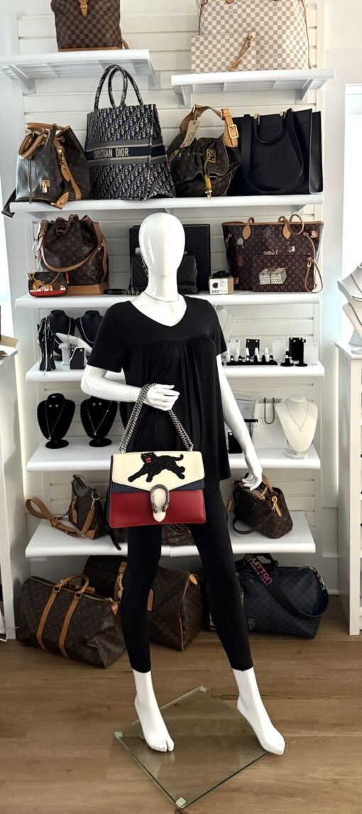 Gucci Calfskin Panther Embroidered Medium Dionysus Shoulder Bag White Blue Hibiscus Red - Image 2